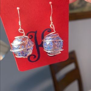 silver wire wrapped glass earrings